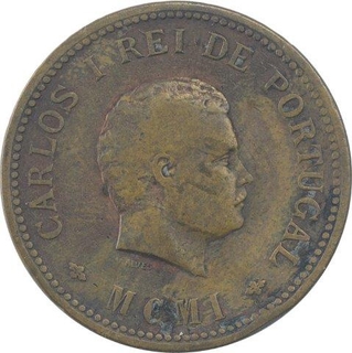 Bronze Half Tanga Coin of Carlos I of Portuguese Administration of Indo Portuguese.