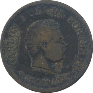 Bronze Half Tanga Coin of Carlos I of Portuguese Administration of Indo Portuguese.