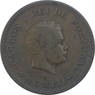 Bronze Half Tanga Coin of Carlos I of Portuguese Administration of Indo Portuguese.