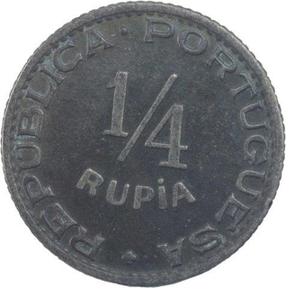 Cupro Nickel Quarter Rupia Coin of Indo Portuguese.