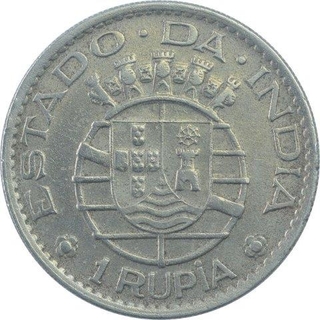 Cupro Nickel One Rupia Coin of Indo Portuguese.