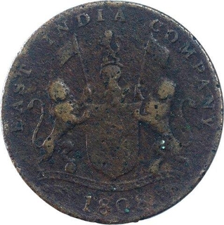 Copper Twenty Cash Coin of Madras Presidency.