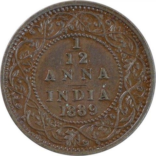 Copper One Twelfth Anna Coin of Victoria Empress of Bombay Mint of 1889.