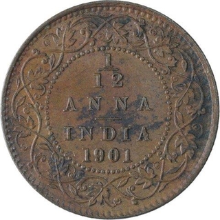 Copper One Twelfth Anna Coin of Victoria Empress of Calcutta Mint of 1901.