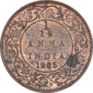 Copper One Twelfth Anna Coin of King Edward VII of Calcutta Mint of 1905.