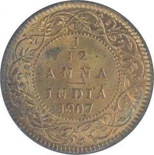 Bronze One Twelfth Anna Coin of King Edward VII of Calcutta Mint of 1907.