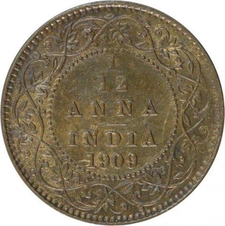 Bronze One Twelfth Anna Coin of King Edward VII of Calcutta Mint of  1909.