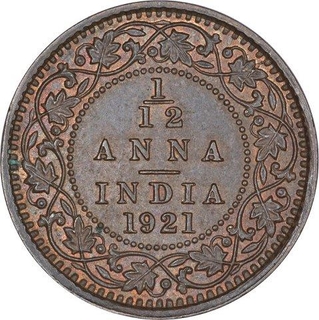 Bronze One Twelfth Anna Coin of King George V of Calcutta Mint of 1921.