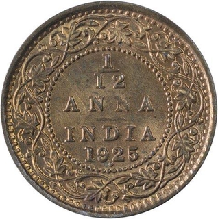 Bronze One Twelfth Anna Coin of King George V of Bombay Mint of 1925.