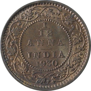 Bronze One Twelfth Anna Coin of King George V of Calcutta Mint of  1930.