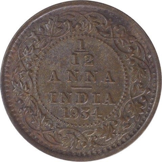  Bronze One Twelfth Anna Coin of King George V of Calcutta Mint of 1934.