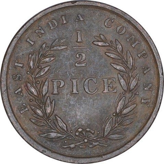 Copper Half Pice Coin of East India Company of Calcutta Mint of 1853.