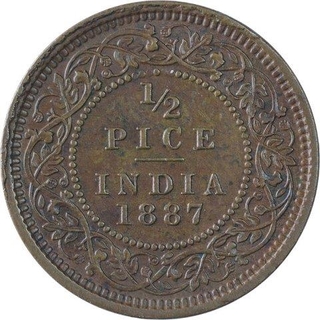 Copper Half Pice Coin of Victoria Empress of Calcutta Mint of 1887.