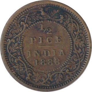 Copper Half Pice Coin of Victoria Empress of Calcutta Mint of 1888.