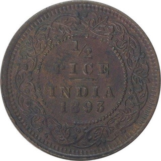 Copper Half Pice Coin of Victoria Empress of Calcutta Mint of 1893.