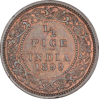 Copper Half Pice Coin of Victoria Empress of Calcutta Mint of 1899.