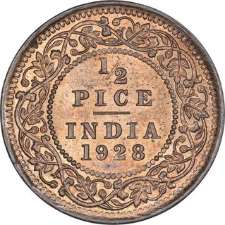 Bronze Half Pice Coin of King George V of Calcutta Mint of 1928.