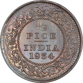 Bronze Half Pice Coin of King George V of Calcutta Mint of 1934.