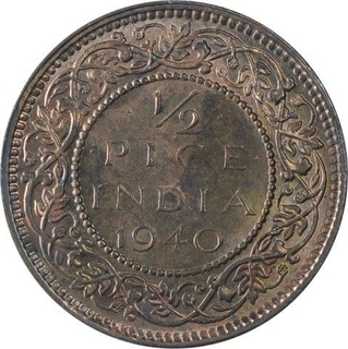 Copper Half Pice Coins of King George VI of Calcutta Mint of 1940.