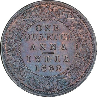 Copper One Quarter Anna Coin of Victoria Queen of Calcutta Mint of 1862.