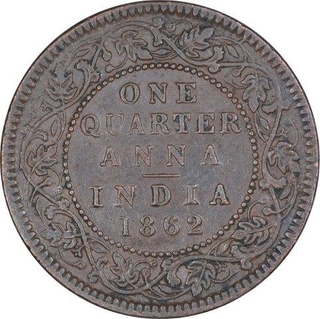 Copper One Quarter Anna Coin of Victoria Queen of Bombay Mint of 1862. 