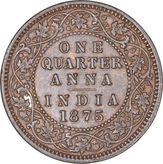 Copper One Quarter Anna Coin of Victoria Queen of Calcutta Mint of 1875.