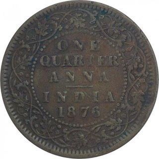 Copper One Quarter Anna Coin of Victoria Queen of Calcutta Mint of 1876.