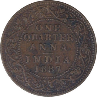 Copper One Quarter Anna Coin of Victoria Empress of Bombay Mint 1887.