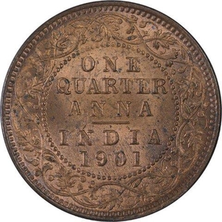 Copper One Quarter Anna Coin of Victoria Empress of Calcutta Mint of 1901.