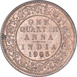 Copper One Quarter Anna Coin of King Edward VII of Calcutta Mint of 1905.