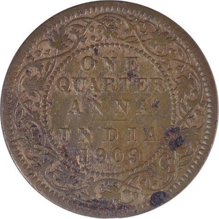 Bronze One Quarter Anna Coin of King Edward VII of Calcutta Mint of 1909.