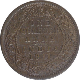 Rare Copper One Quarter Anna Coin of King George V Calcutta Mint of 1911.