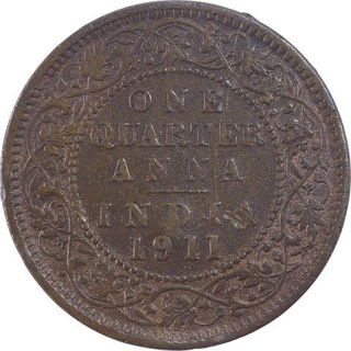 Rare Copper One Quarter Anna Coin of King George V of Calcutta Mint of 1911.