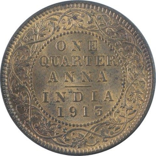 Copper One Quarter Anna Coin of King George V of Calcutta Mint of 1913.