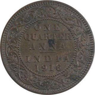 Rare Copper One Quarter Anna Coin of King George V of Calcutta Mint of 1916.