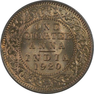 Copper One Quarter Anna Coin of King George V of Calcutta Mint of 1920.