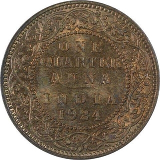 Copper One Quarter Anna Coin of King George V of Bombay Mint of 1924.