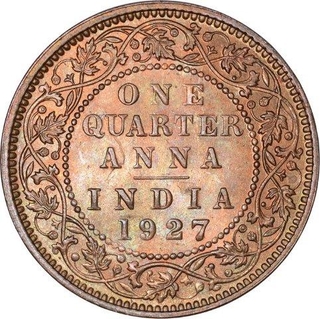 Copper One Quarter Anna Coin of King George V of Calcutta Mint of 1927.