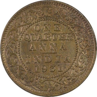 Copper One Quarter Anna Coin of King George V of Calcutta Mint of 1931.