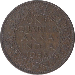 Bronze One Quarter Anna of King George VI of Bombay Mint of 1938.