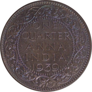 Bronze One Quarter Anna Coin of King George VI of Calcutta Mint of 1939.