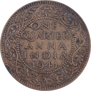 Bronze One Quarter Anna of King George VI of Bombay Mint of 1941.