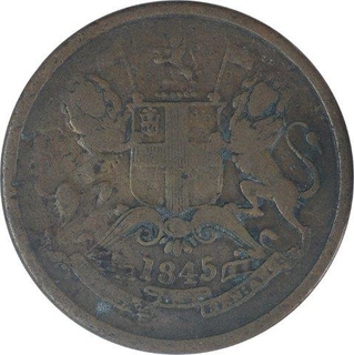 Copper Half Anna Coin of East India Company of Calcutta Mint of 1845.