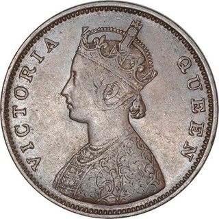 Copper Half Anna Coin of Victoria Queen of Bombay Mint of 1862.