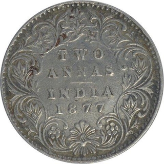 Silver Two Annas Coin of Victoria Empress of Calcutta Mint of 1877.