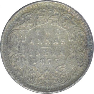 Silver Two Annas Coin of Victoria Empress of Bombay Mint of 1877.