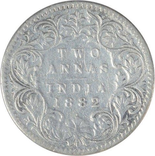 Silver Two Annas Coin of Victoria Empress of Bombay Mint of 1882.