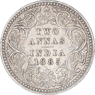 Silver Two Annas Coin of Victoria Empress of Calcutta Mint of 1885.