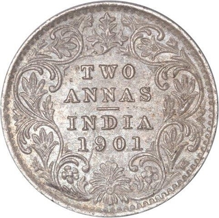 Silver Two Annas Coin of Victoria Empress of Calcutta Mint of 1901.