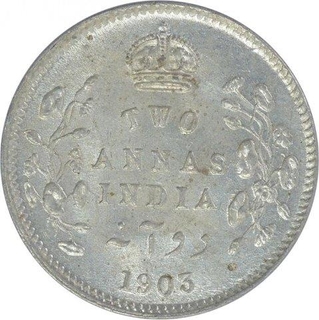 Silver Two Anna of King Edward VII of Calcutta Mint of 1903.